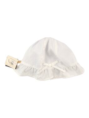 Calikids, Baby Cotton White Sun Hat with Ruffle and Bow - 9-18M